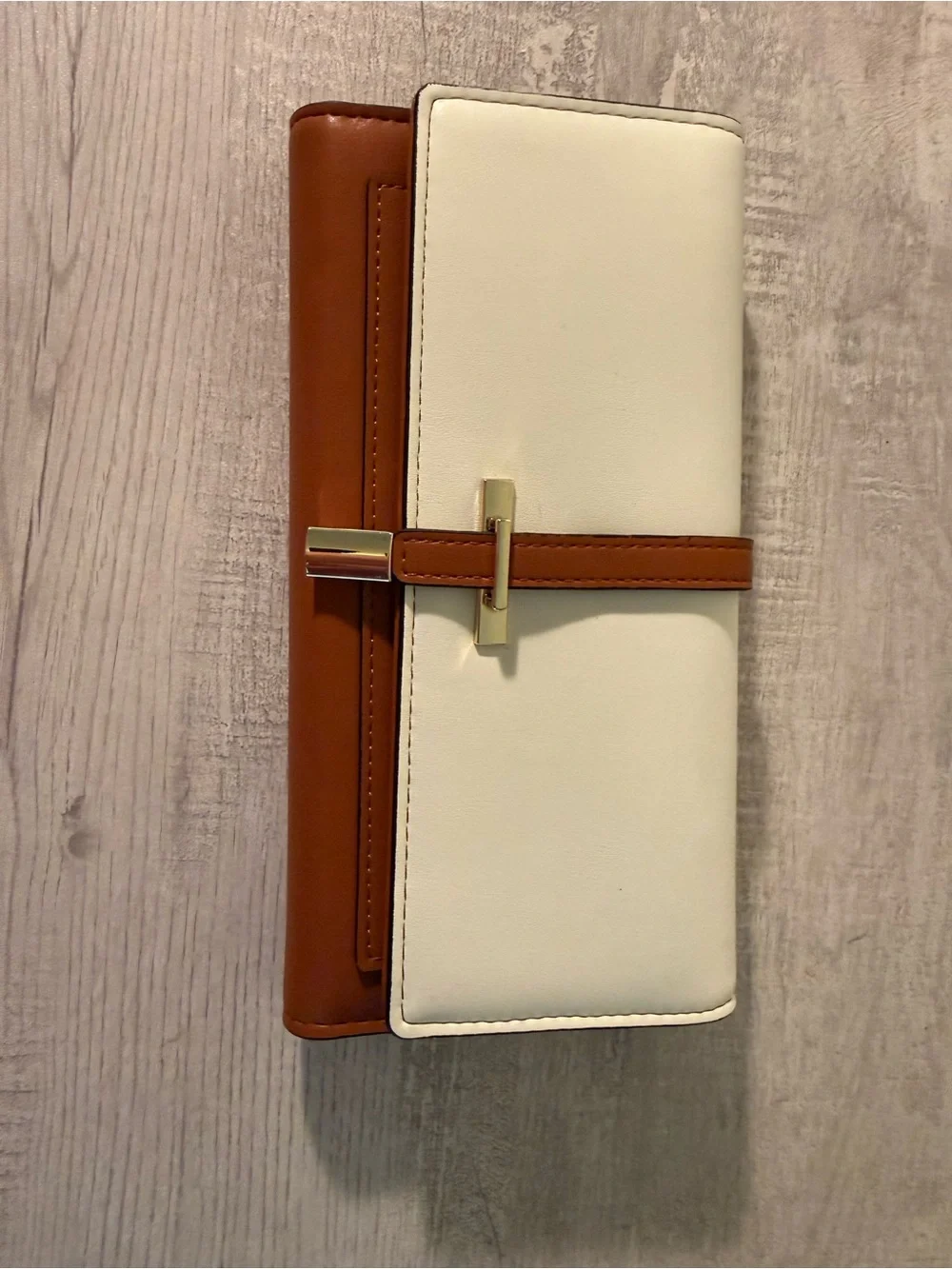 Cream and Brown Faux Leather Clutch Wallet